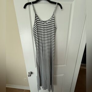 Maxi cotton grey white stripped dress